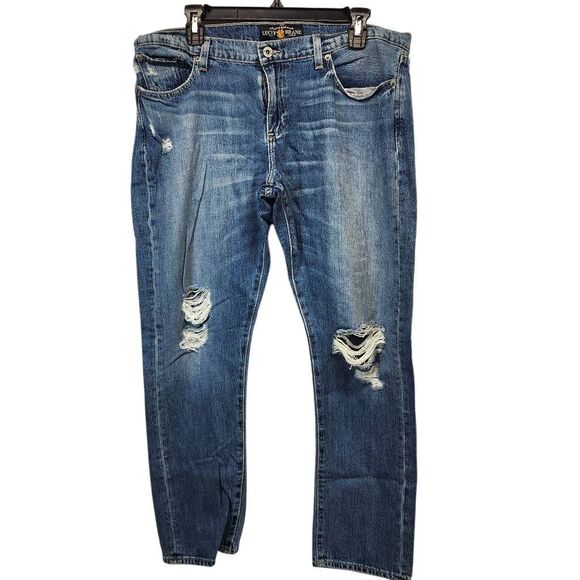 Lucky Brand Women's 12 Distressed Sienna Slim Bootcut Mid-rise Denim Blue Jeans - Picture 1 of 11